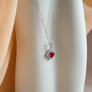 Collar de Plata con Trébol de Rubí Genuino, Joyería con Piedra Roja de Rubí de Laboratorio, Regalos de Aniversario y Cumpleaños para Ella - Product Image 3