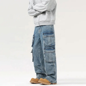 New Style Brand <b>Men's</b> Wide Leg Denim Cargo Biker <b>Jeans</b> Washed Blue Side Pockets Waterproof Breathable Eco-Friendly 2026 - Product Image 3