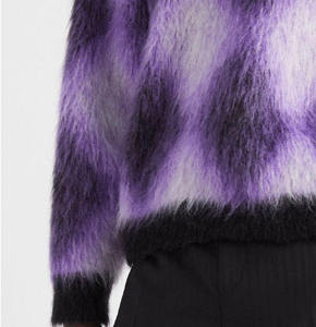 Purple Tie Dye Mohair Pullover Sweater Men's <b>Thick</b> Knitted Fur Decor Winter Style Regular Sleeve Anti-Pilling - Product Image 2