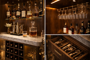 Argmac Velvet Oak Reserve Solid Wood Fluted Glass Flat Panel Doors Durable Eco-Friendly 3-Compartment Wine Cabinet <b>Lights</b> - Product Image 2