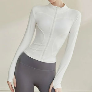 Chaquetas de Yoga para Mujer al por Mayor, Transpirables, de Secado Rápido, de Nailon Suave, Acanaladas, Sin Costuras, de Corte Regular, con Cierre Frontal y Manga Larga - Product Image 3