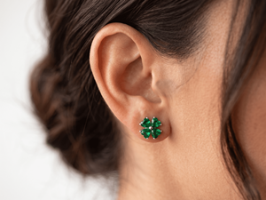 Lab Grown <b>Emerald</b> 14K White Gold Four Leaf Clover Flower <b>Stud</b> Earrings Women Bridal Fine Jewelry - Product Image 5