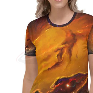 Camiseta de Manga Corta con Cuello Redondo y Estampado de Galaxia para Mujer, Corte Regular, Estilo Casual, Impresión por Sublimación, 100% Jersey de Poliéster - Product Image 3