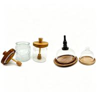 Pot à miel en verre minimaliste 2026 avec cuillère en bois, distributeur de miel hermétique transparent pour la cuisine et la table de petit-déjeuner