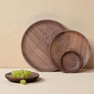 Assiettes à dîner en bois massif, ensemble de plateaux de service en bois naturel d'Inde, par F S International - Product Image 5