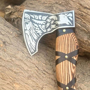 Hache de style viking rustique de qualité industrielle avec poignée enveloppée en bois, équipement de survie pour le camping en plein air, équipement de coupe de bois - Product Image 6