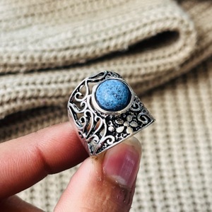 <b>Lapis</b> <b>Lazuli</b> <b>Ring</b> Boho Floral Brass <b>Ring</b> 925 sterling silver <b>ring</b> Filigree <b>ring</b> oxidized silver <b>ring</b> for women - Product Image 4