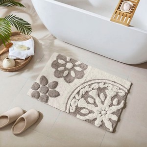 Tapis de bain floral en coton tufté rectangulaire antidérapant style bohème avec broderie, tapis épais pour la salle de bain à domicile - Product Image 4