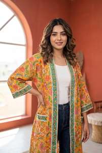 Robe kimono en coton orange faite à la main, style bohème, robe de chambre florale, paréo de plage pour femme, cadeau pour demoiselle d'honneur - Product Image 4