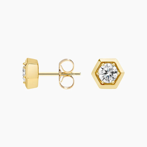 Yellow Gold Hexagon <b>Stud</b> <b>Earrings</b> Brilliant Cut Lab Grown Diamond Fancy Light Color Unisex Everyday Wear 14K IGI Certified - Product Image 1
