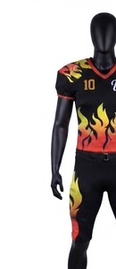 Maillot de football américain personnalisé avec imprimé flamme, design sublimé, col en V, manches courtes, tissu respirant, uniforme ajusté pour homme adulte - Product Image 4