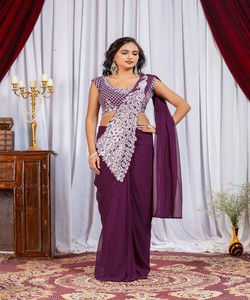 Sari de luxe prêt-à-porter pour femme, tenue indienne traditionnelle, collection style boutique pour soirée, mode modeste 83354 ST-116 - Product Image 1
