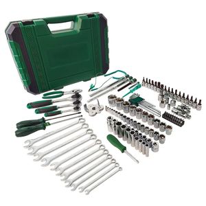 Ensemble d'outils mécaniques de 124 pièces, jeu de douilles à cliquet de 1/2 ", 1/4 ", 3/8 ", douilles métriques et clés - Product Image 1