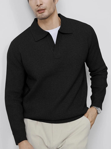 Suéter de Punto para Hombre, Estilo Coreano, Suave y Grueso, Cuello Polo, Minimalista, Manga Larga, Color Sólido, Informal, para Otoño y Primavera - Product Image 5