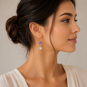 Pendientes de Zafiro Rosa y Piedra Lunar Arcoíris de 54 a 56 mm con Forma Ovalada Redonda, Bisel de Plata 925, Chapados en Oro de 18K - Product Image 5