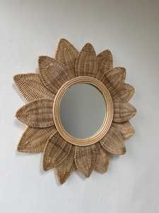 Round Rattan Flower Shape Wall <b>Mirror</b> Natural Cane <b>Framed</b> <b>Mirror</b> Decorative Wall <b>Mirror</b> for Boho Chic Interior Styling - Product Image 3