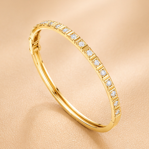 Elegant Diamond Line <b>Bangle</b> <b>Bracelet</b> in Yellow Gold White Gold and Rose Gold Modern Minimal Luxury Jewelry for Women - Product Image 4