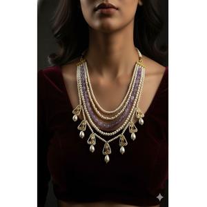 Magnifique ensemble de collier en laiton plaqué or de haute qualité avec moissanite, style Ahmedabadi, pour femme, idéal pour un anniversaire, un mariage ou une fête - Product Image 1