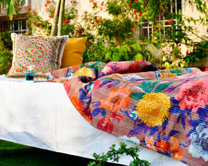 Wholesale Handmade Pure Soft Cotton Kantha <b>Bed</b> Cover Reversible <b>Block</b> Print Eco-Friendly Home Bedspread Bedding Blanket OEM ODM - Product Image 1