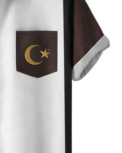 Chemise boutonnée à manches courtes personnalisée avec imprimé spatial rouge bordeaux et blanc, décontractée, pour homme, été, fabrication OEM, fourniture en gros - Product Image 6