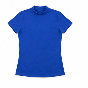 T-shirt à manches courtes pour femme, bleu royal, col rond, décontracté, tricoté, couleur unie, coupe classique - Product Image 6