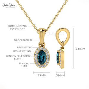 Popular Products IGI Certified 1mm White Diamond Halo <b>Pendant</b> with 14k <b>Solid</b> <b>Gold</b> London Blue Topaz Wholesale Wedding Jewelry - Product Image 4