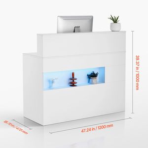 Bancone Reception Rettangolare da 47 Pollici con Illuminazione LED, 2 Cassetti e Prese di Corrente per Cliniche e Hotel - Product Image 6