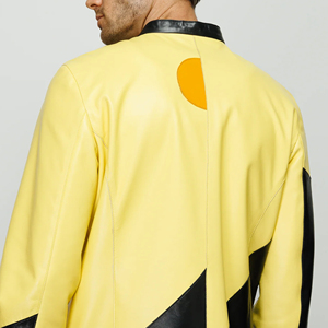 <b>Men's</b> Color Blocking PU Leather Bomber <b>Jacket</b> Stand Collar Zipper Closure Moto <b>Biker</b> Style Autumn Wear - Product Image 5