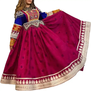 Afghan Girls Kuchi Ethnic Dress Long Sleeves Mirror Thread Work Fitted Waist Flared Hem Handmade Embroidery Afghan Kuchi Dress - Product Image 4