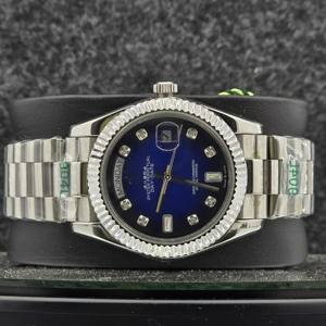 นาฬิกาข้อมือผู้ชายสุดหรู สแตนเลสสตีล ระบบออโตเมติก หน้าปัดสีน้ำเงิน ตัวบอกวัน ตัวบอกวันที่ ประดับเพชร ขอบหน้าปัดแบบฟลูเต็ด สายแบบกำไลข้อมือ - Product Image 5