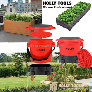 Seau à eau de jardin roulant Kit de seau de jardin à rouleaux de 5 gallons Capacité de 300 lbs Roulette Dolly Couvercle Poignée portable Seau de plantes de ferme - Product Image 2