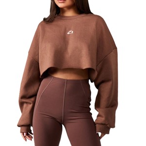 Bulk Custom Women Cropped Sweatshirt Cotton Fleece Oversized Fit <b>Drop</b> Shoulder Hoodies Athleisure Crop Top Private Label Supply - Product Image 1