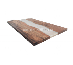 Plateau de service rectangulaire en bois de manguier et résine époxy, antidérapant, de haute qualité, fait main, bleu poli, best-seller - Product Image 3