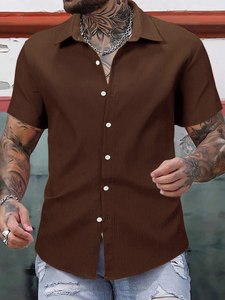 Camisa de pana texturizada para hombre con cuello clásico, mangas cortas, cierre de botones, corte regular, para oficina, viajes, fiestas, informal, para el guardarropa. - Product Image 3