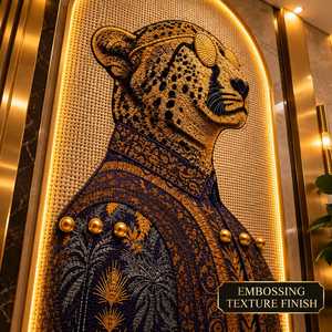 3D Cheetah Wall <b>Art</b> Panel 8 Feet Decorative Animal Artwork 4 Feet Wide Embossed <b>Textured</b> Leopard Portrait Wall Mural with Gold - Product Image 4