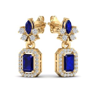 REYES Long <b>Dangle</b> Bridal Accessories Jewelry Fashion 14K Gold <b>Diamond</b> Wedding <b>Earrings</b> Luxury Blue Sapphire Gemstone <b>Earring</b> - Product Image 6