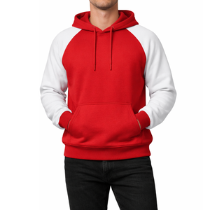 Sweat à capuche homme premium rouge et blanc, style raglan, personnalisable, bicolore, manches contrastées, style baseball, vente en gros - Product Image 1
