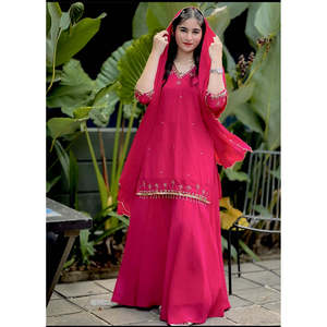 Top de ropa musulmana tradicional de trabajo de secuencia de bordado pesado de diseñador-Sarara y Dupatta - Product Image 4