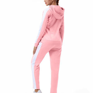 Ensemble de survêtement rose à capuche pour femme, manches longues, couleur unie, tenue décontractée avec poches latérales, fermeture éclair sur le devant, respirant, polyester et coton - Product Image 4