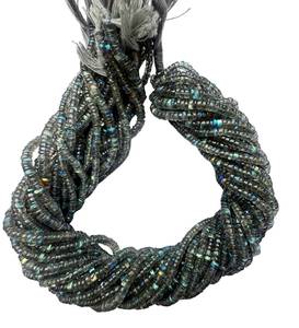 AAA Labradorite Heishi / Tyre Rondelle |   Perles plates lisses de 4 mm à 5 mm, brin de 13 pouces |   Labradorite naturelle semi-précieuse à feu bleu - Product Image 4
