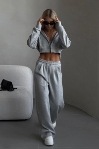 Ensemble de survêtement décontracté 100 % coton pour femme avec sweat à capuche en molleton et pantalon large à manches longues – Fournisseur de vêtements personnalisés - Product Image 5