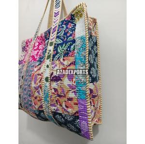 Sac fourre-tout en coton à imprimé tigre patchwork, style bohème, ouvert, grande capacité, design multicolore peint à la main, pour le shopping - Product Image 5