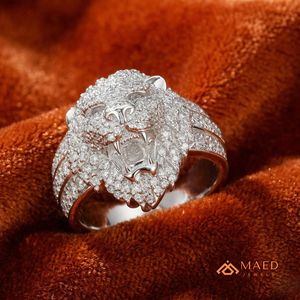 Bague de mariage et d'anniversaire de luxe pour homme, tête de tigre en moissanite argentée, style hip-hop - Product Image 3