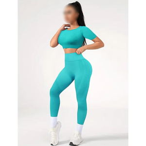 Conjunto Deportivo de 2 Piezas para Mujer, Top Corto sin Mangas y Leggings por Encima de la Rodilla, Estilo Vintage, Transpirable, 100% Algodón, Alta Elasticidad, para Yoga y Fitness - Product Image 1
