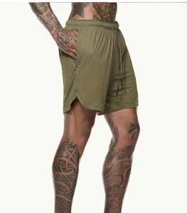 Men's Eco-Friendly Cotton Streetwear Fitness Running Shorts Double <b>Layer</b> Compression Drawstring Closure - Product Image 3