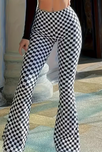 Hardhoodi Interination Women's Sporty High Waist Print <b>Flare</b> <b>Leggings</b> Elastic Waist Full Length Yoga Workout Pants Pockets Four - Product Image 5