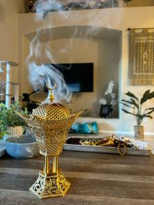 Gold Metal Incense Burner Arab Mabkhara <b>Oud</b> <b>Bakhoor</b> Holder Crescent Moon Ramadan Eid Decorative Tabletop Censer Gift - Product Image 3