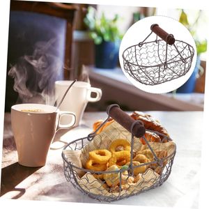 Garden Basket with Portable Wooden Handle Metal Fruit Vegetable <b>Egg</b> <b>Storage</b> Basket Rustic Farmhouse Organizer for Home Kitchen - Product Image 2