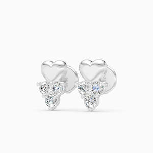 JEWELLERY PLANET Boucles d'oreilles clous classiques en or 10K plaqué rhodium, motif fleur, zircon rouge taille coussin, accents de diamants, unisexe, romantiques CMA - Product Image 6