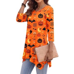 Tunique Bohème Grande Taille en Rayonne à Motif Citrouille Orange pour Halloween, Col Rond Respirant, Tunique de Fête Saisonnière pour Femme - Product Image 3